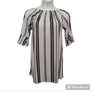 Coastal Cowgirl M West Loop Tunic Top Boho White and Navy Blue Stripes Medium